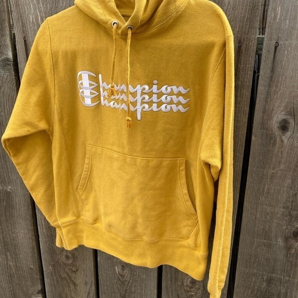 Women's Champion Sweatshirt Yellow Spell-Out Triple S Cotton Reverse Weave - Picture 3 of 12